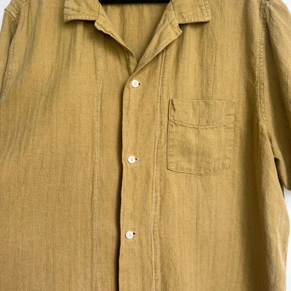 Imogene and Willie Mens Serra XXL Linen Cotton Herringbone Camp Shirt Yellow - Picture 5 of 10
